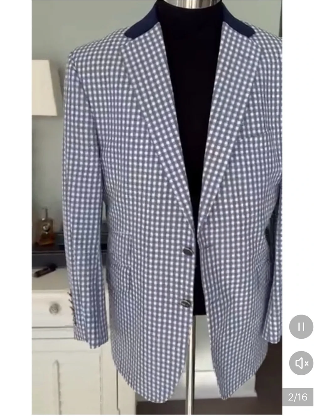 Tom James Gingham Custom Blazer City Signs Mens Sz 42R